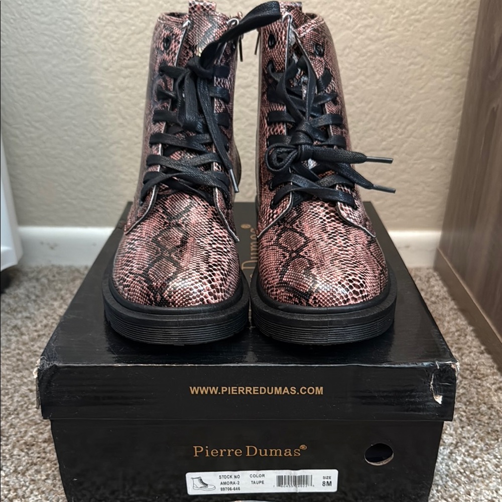 BRAND NEW - Pierre Dumas Pink Snake Print Combat Boots